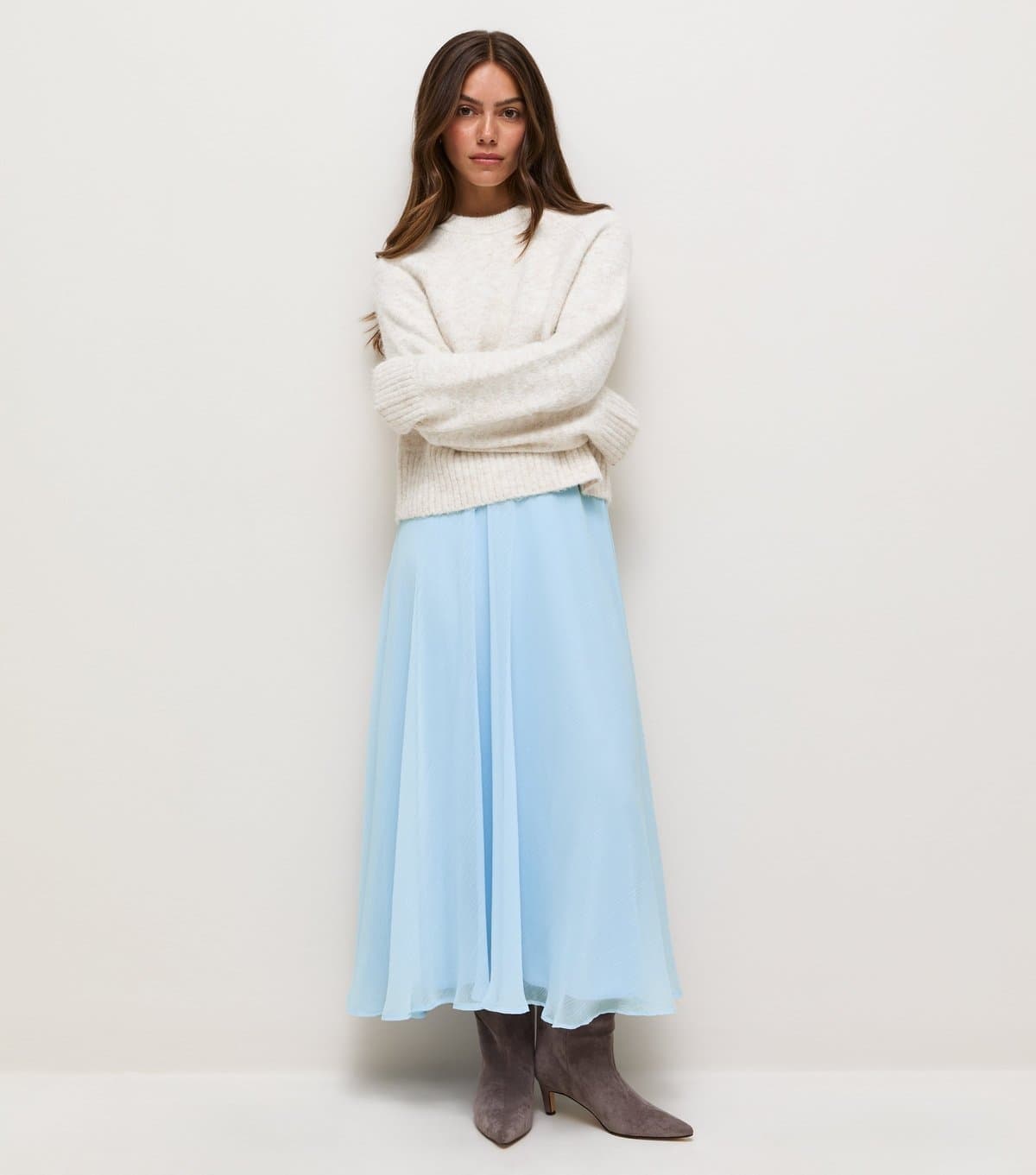 New Look Women's Petite Light Blue Chiffon Circle Skirt New Look