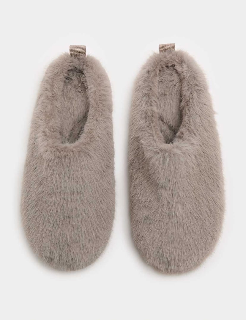 Marks & Spencer M&S Faux Fur Back Tab Mule Slippers Light Grey - 1