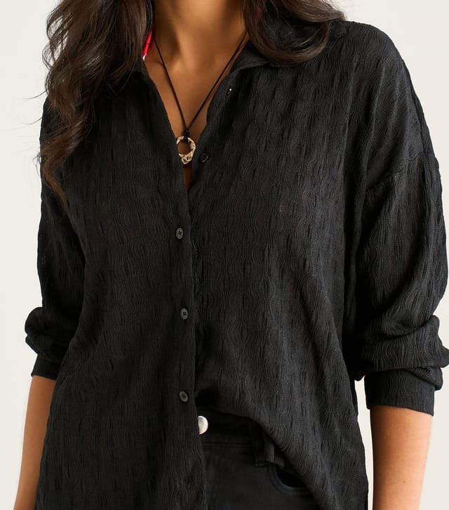 Gini London Women's Black Textured Beach Shirt Gini London New Look - 2
