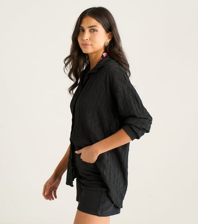 Gini London Women's Black Textured Beach Shirt Gini London New Look - 3
