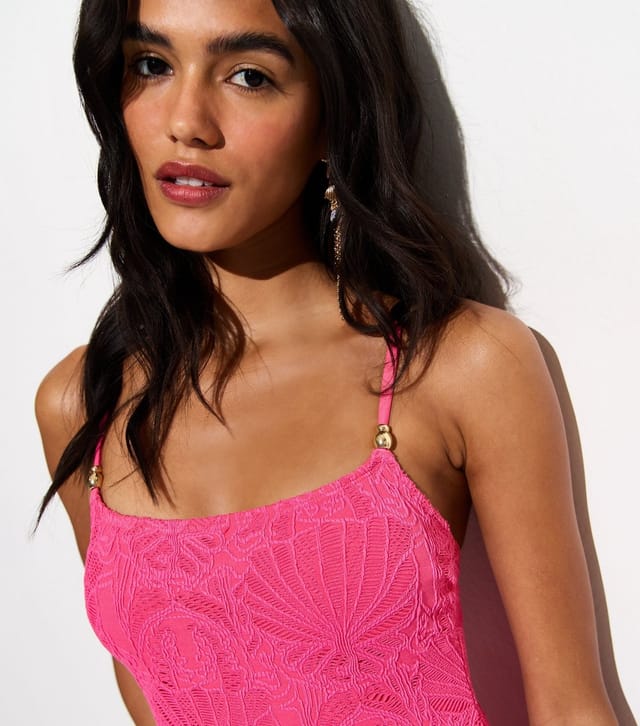 New Look Women's Bright Pink Crochet Beaded Swimsuit New Look - 2