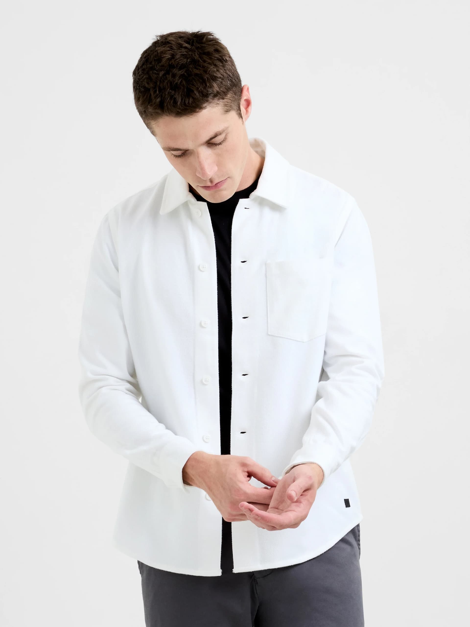 French Connection Viscose Blend Twill Long Sleeve Shirt Cream