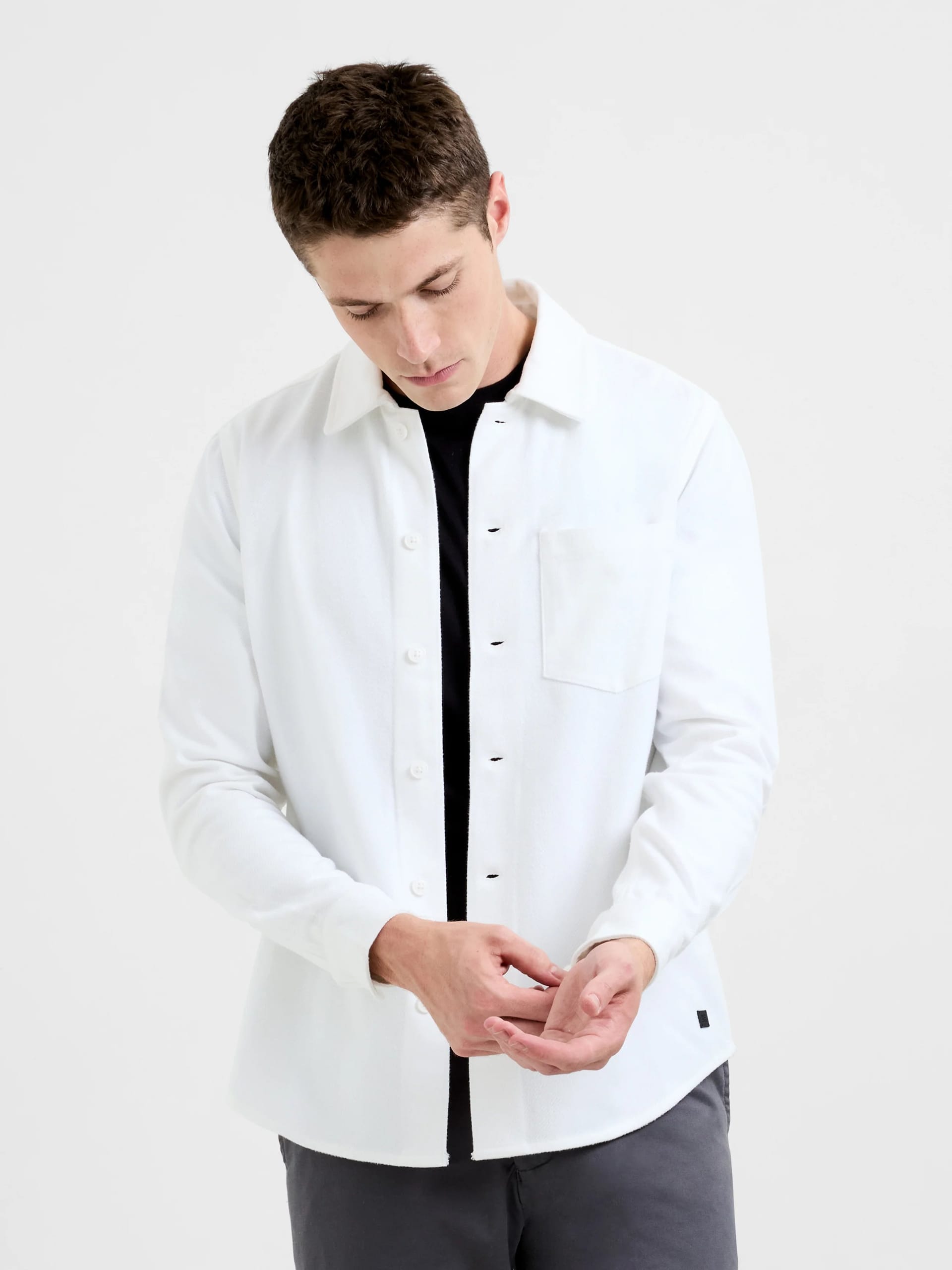 French Connection Cream Viscose Blend Twill Long Sleeve Shirt