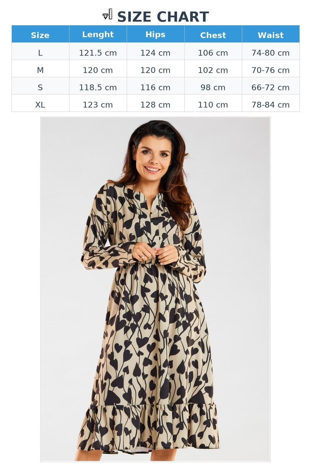 Love Lace Love Lace Women's Midi Long Sleeve Dress Elastic Waist Frill in Beige - 4
