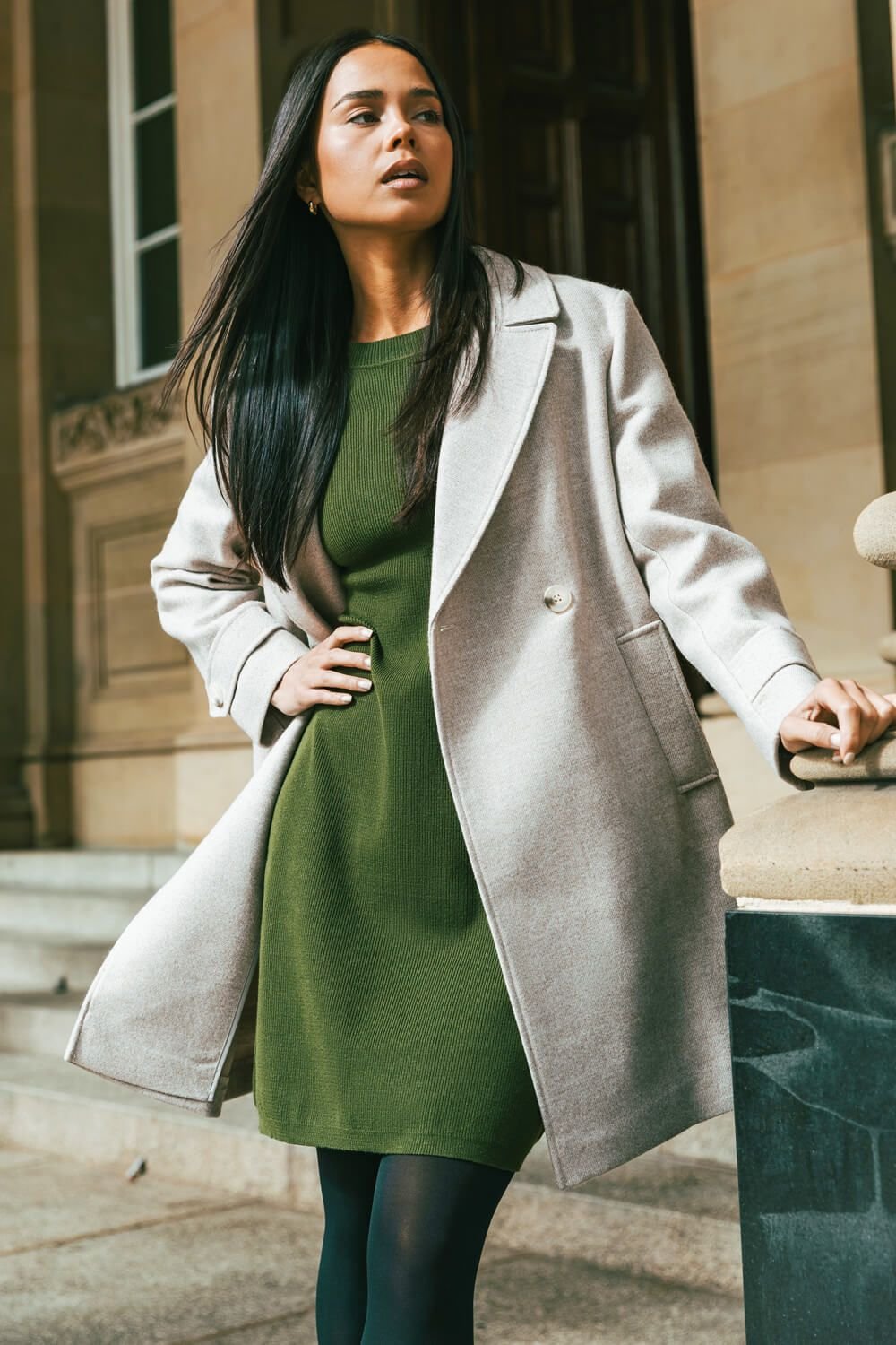 Roman Roman Women's Petite Double Breasted Tailored Coat in Camel - 2