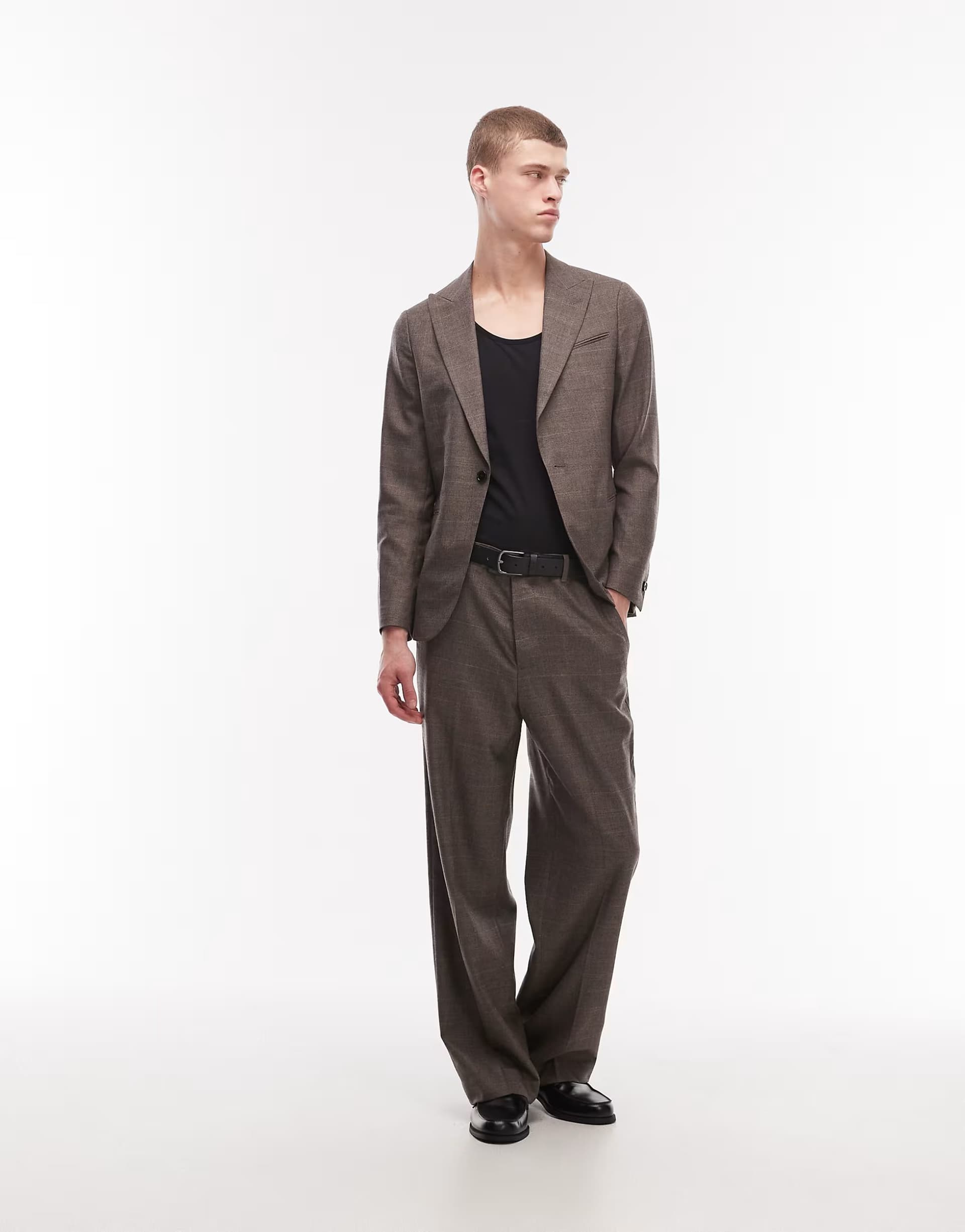 ASOS AllSaints Clover tailored wool suit in taupe brown