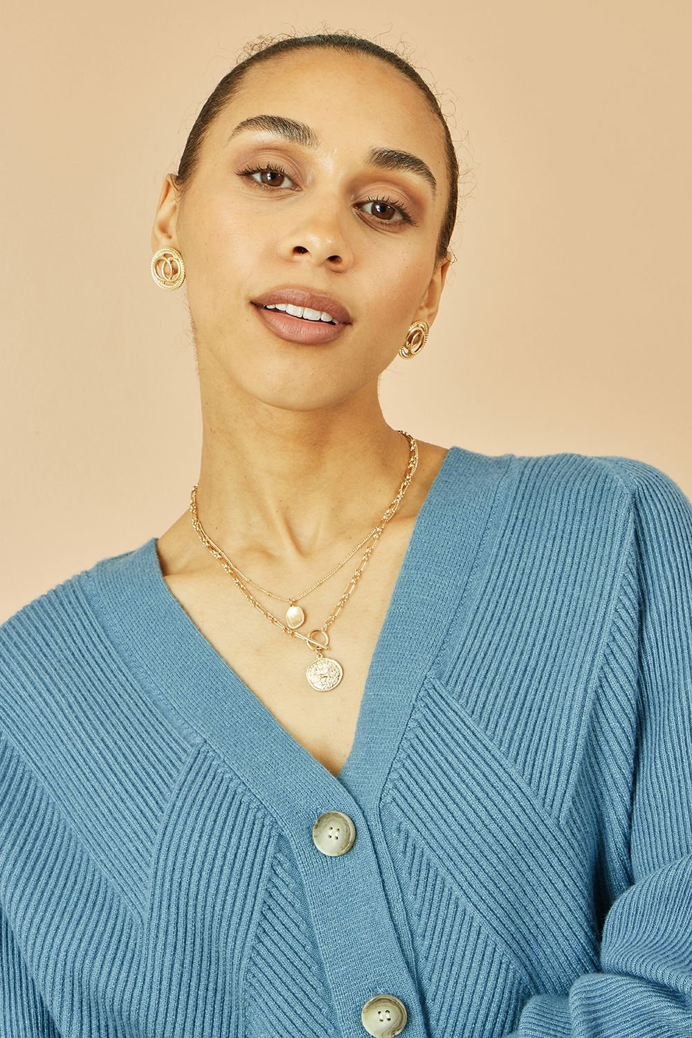 Yumi Yumi Women's Blue Relaxed Fit Cardigan With Stitch Detail - 2