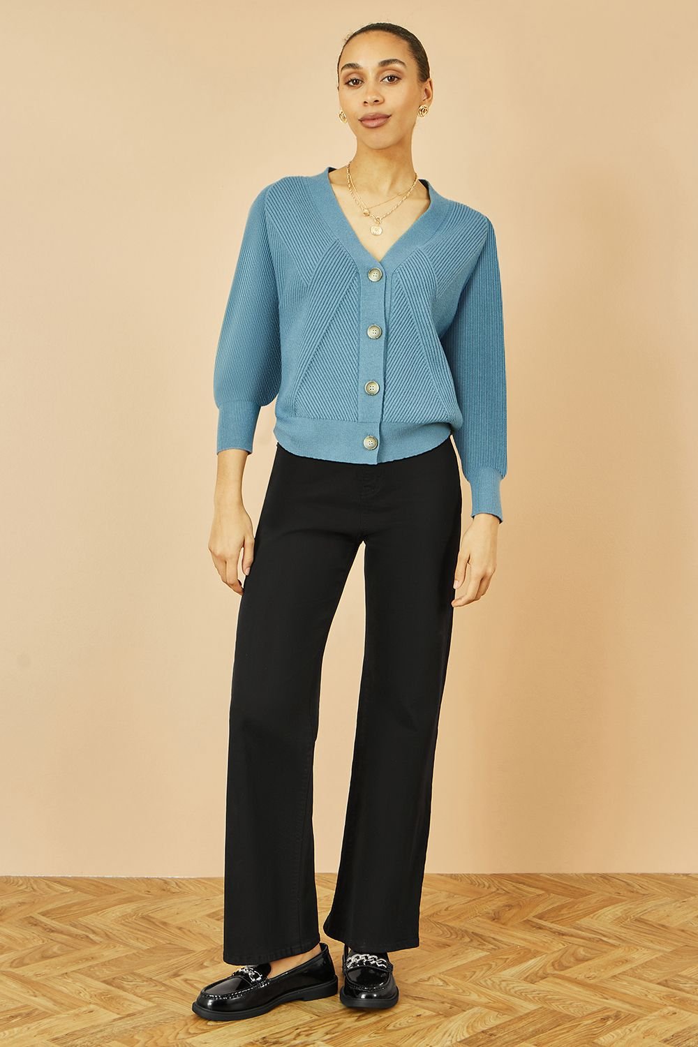 Yumi Yumi Women's Blue Relaxed Fit Cardigan With Stitch Detail - 3