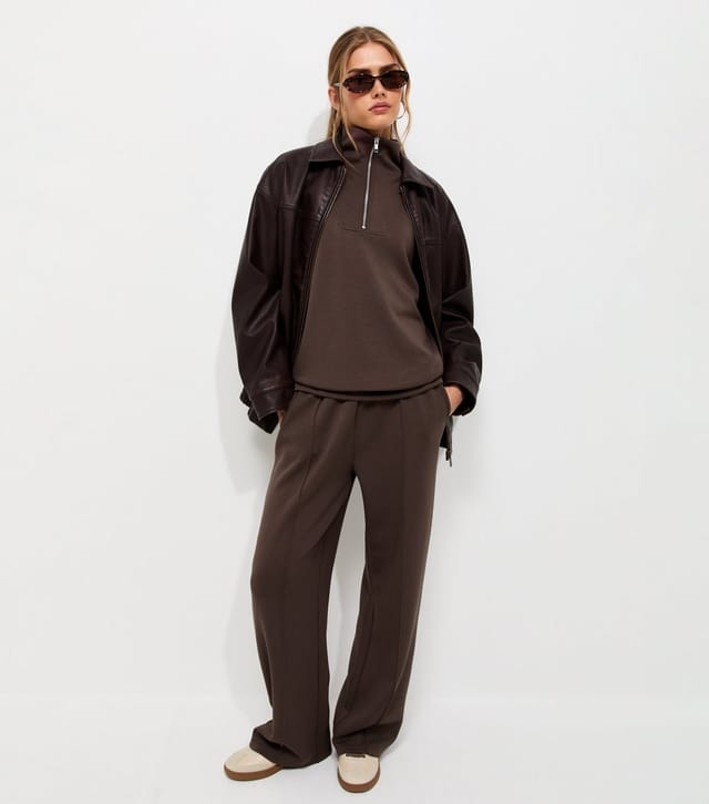 New Look Women's Premium Brown Three Quarter Zip Sweatshirt New Look - 3