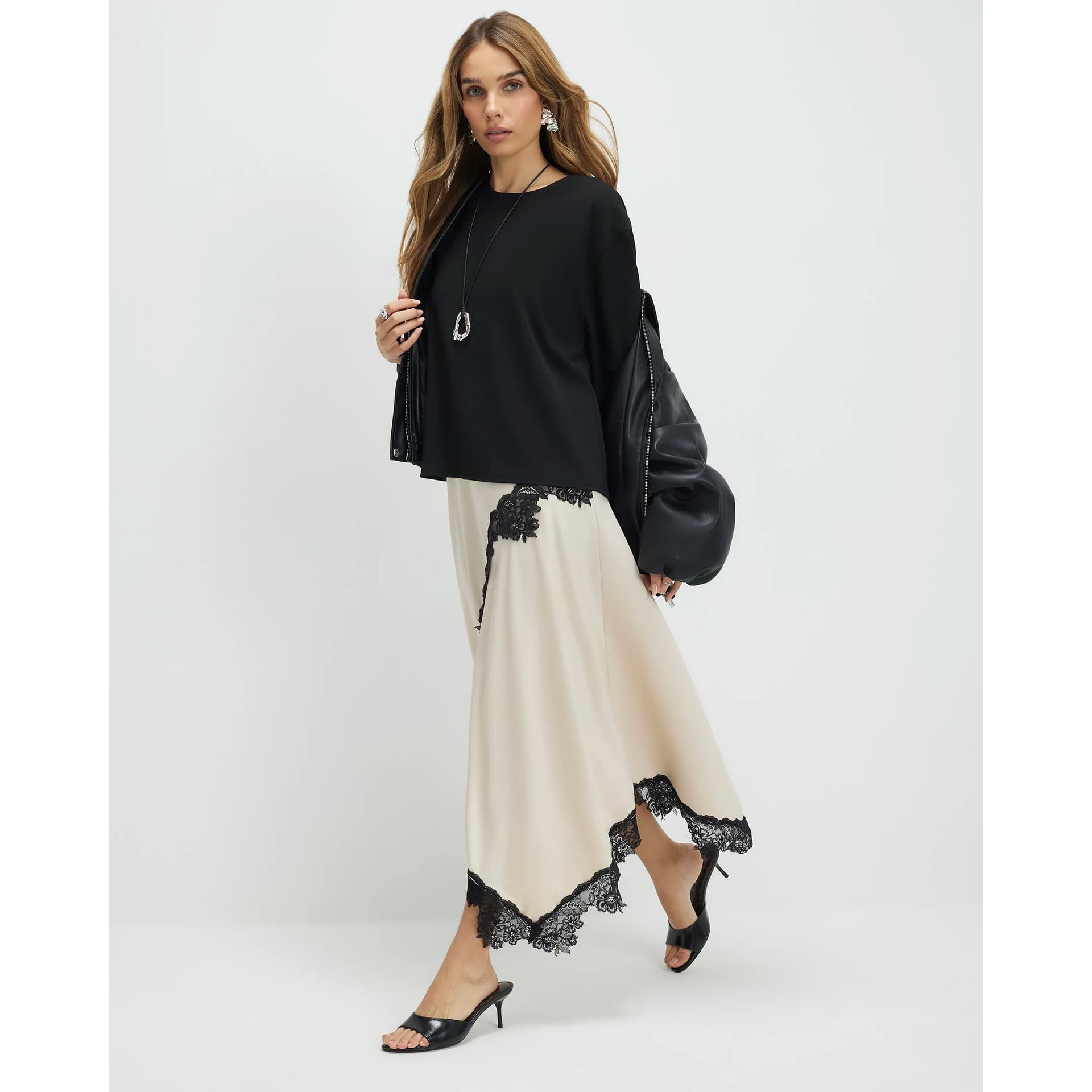 River Island River Island Womens Cream Lace Hybrid T-Shirt Maxi Dress