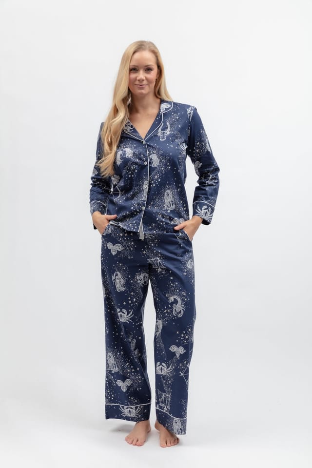 Cyberjammies Cyberjammies Women's Celestial Nights Navy Zodiac Print Wide Leg Pyjama Set - 2