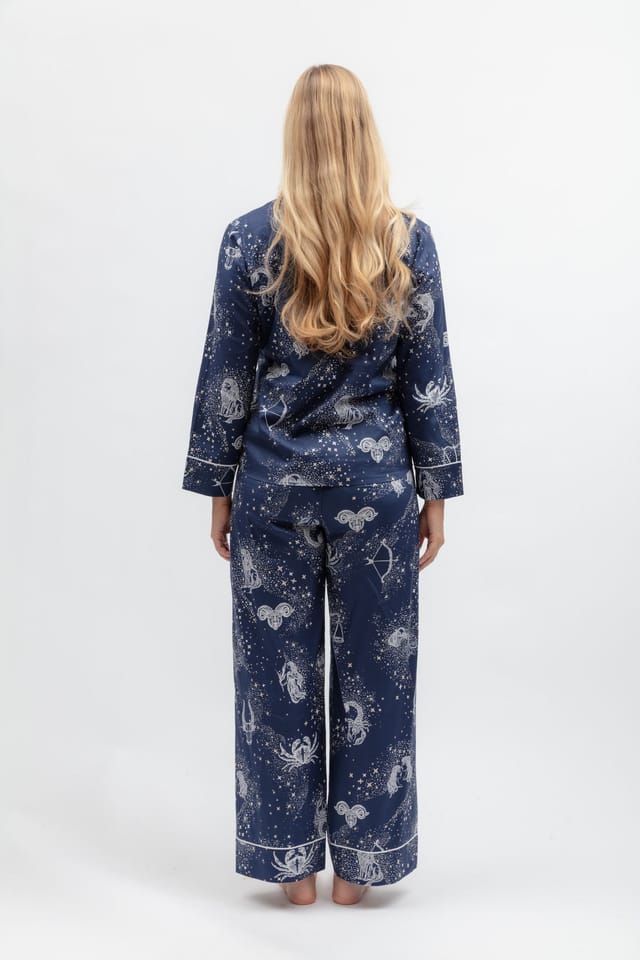 Cyberjammies Cyberjammies Women's Celestial Nights Navy Zodiac Print Wide Leg Pyjama Set - 3