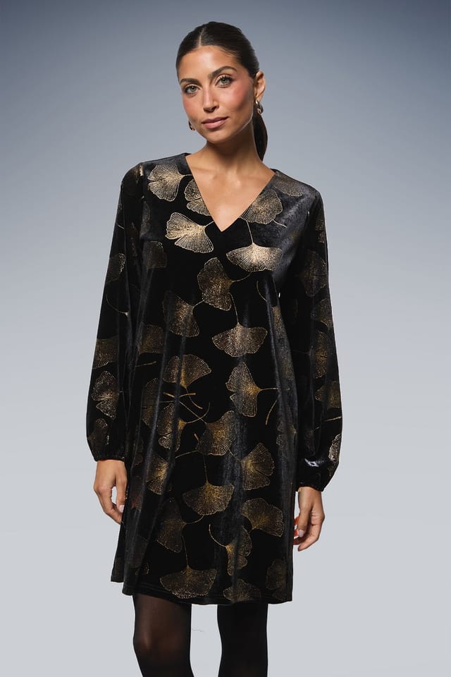 Wallis Wallis Women's Metallic Velvet V Neck Shift Dress in Black - 2