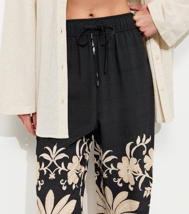 New Look Women's Black Palm Tree Print Wide Leg Trousers New Look - 3