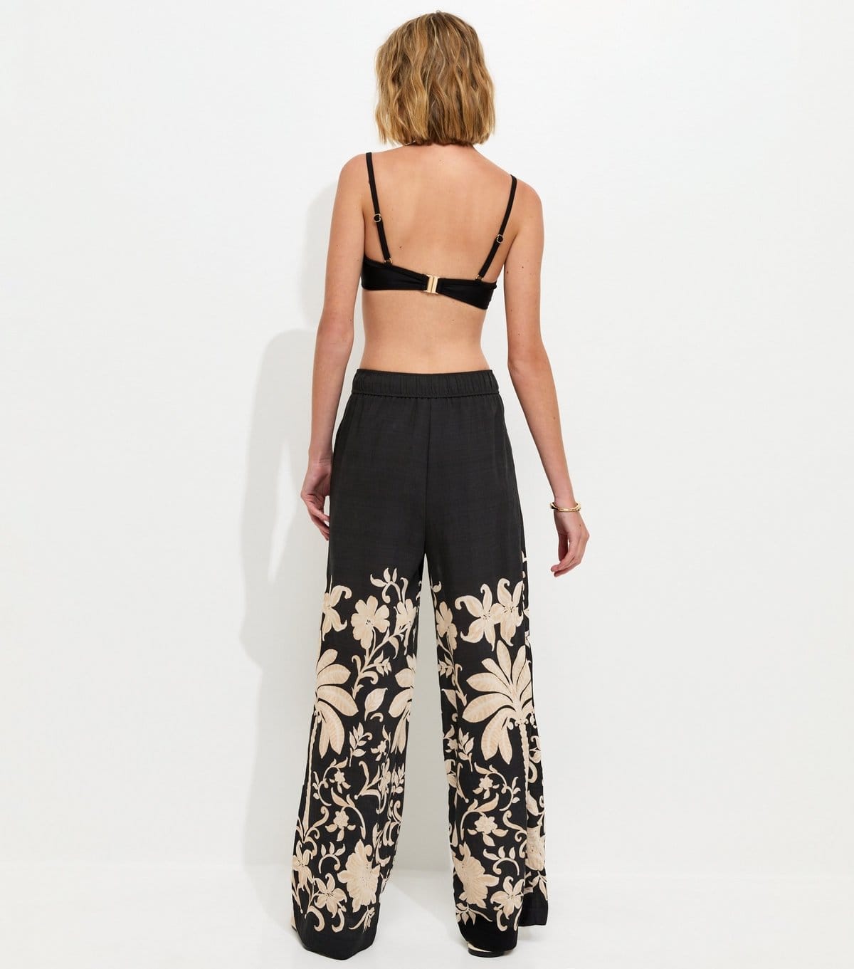 New Look Women's Black Palm Tree Print Wide Leg Trousers New Look - 4