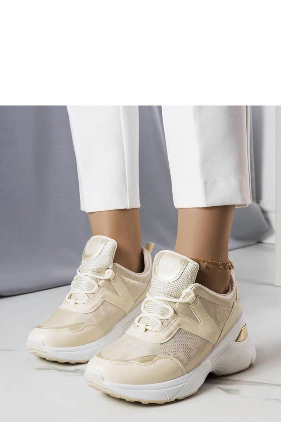 Love Lace Love Lace Beige Summer Sport Sneakers with Metallic Inserts