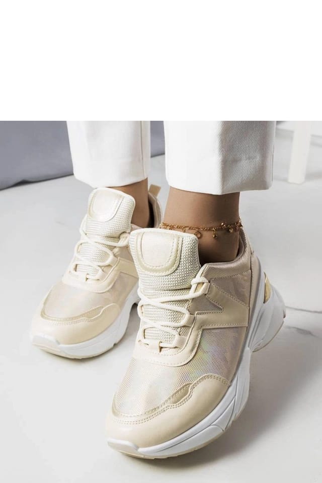 Love Lace Love Lace Women's Summer Sport Sneakers with Metallic Inserts White Fabric Sole in Beige - 2