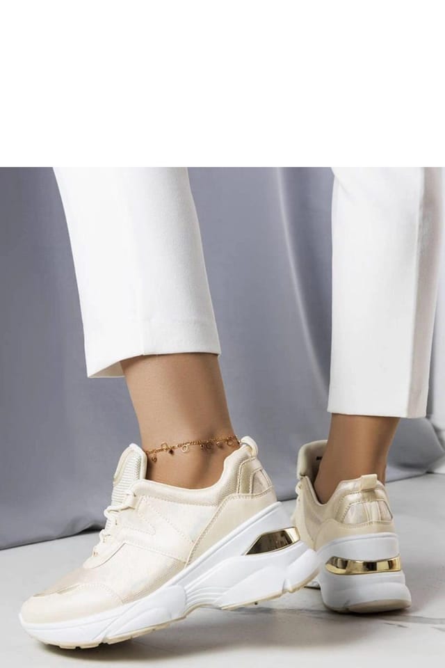 Love Lace Love Lace Women's Summer Sport Sneakers with Metallic Inserts White Fabric Sole in Beige - 3