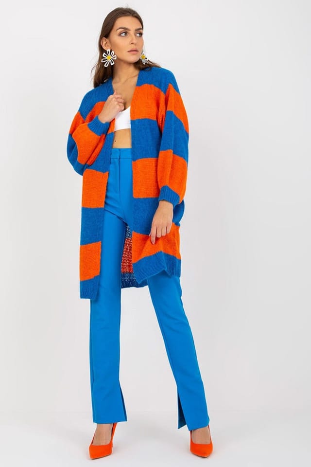 Love Lace Love Lace Women's Long Loose Sleeve Cardigan Colorful Stripes in Blue - 3