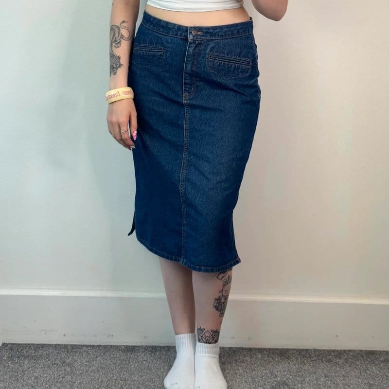 New Look Dark Blue Denim Midi Skirt