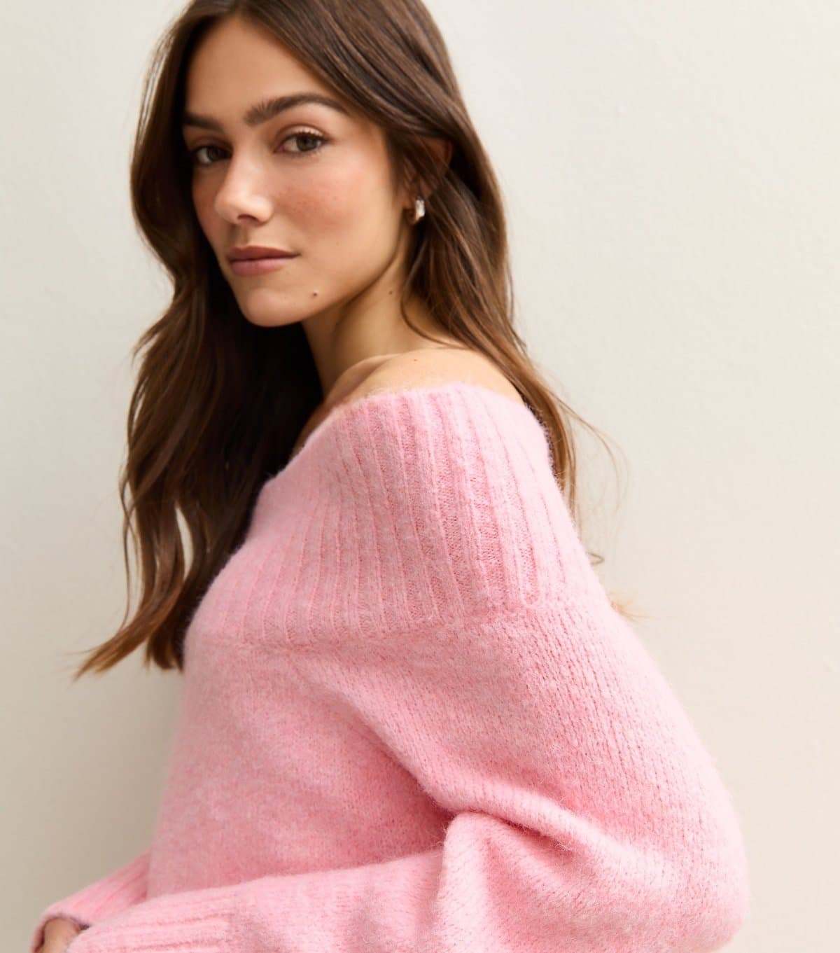 New Look Women's Petite Bright Pink Knitted Bardot Top New Look