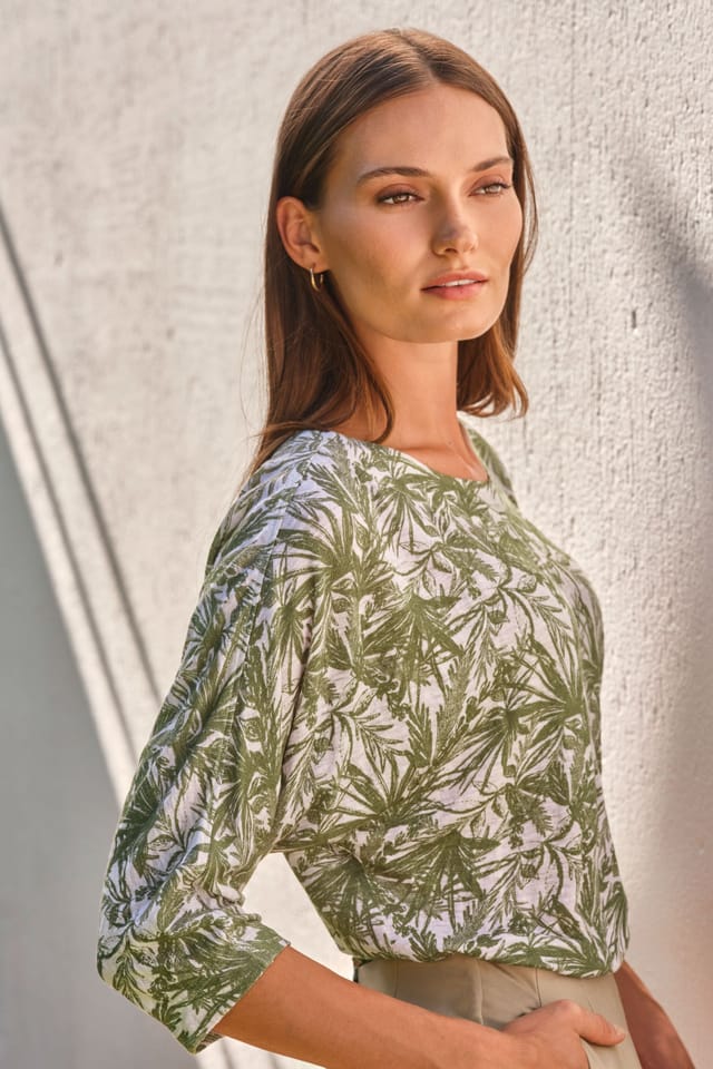 Pure Collection Pure Collection Women's Linen 3/4 Sleeve in Light Green - 2