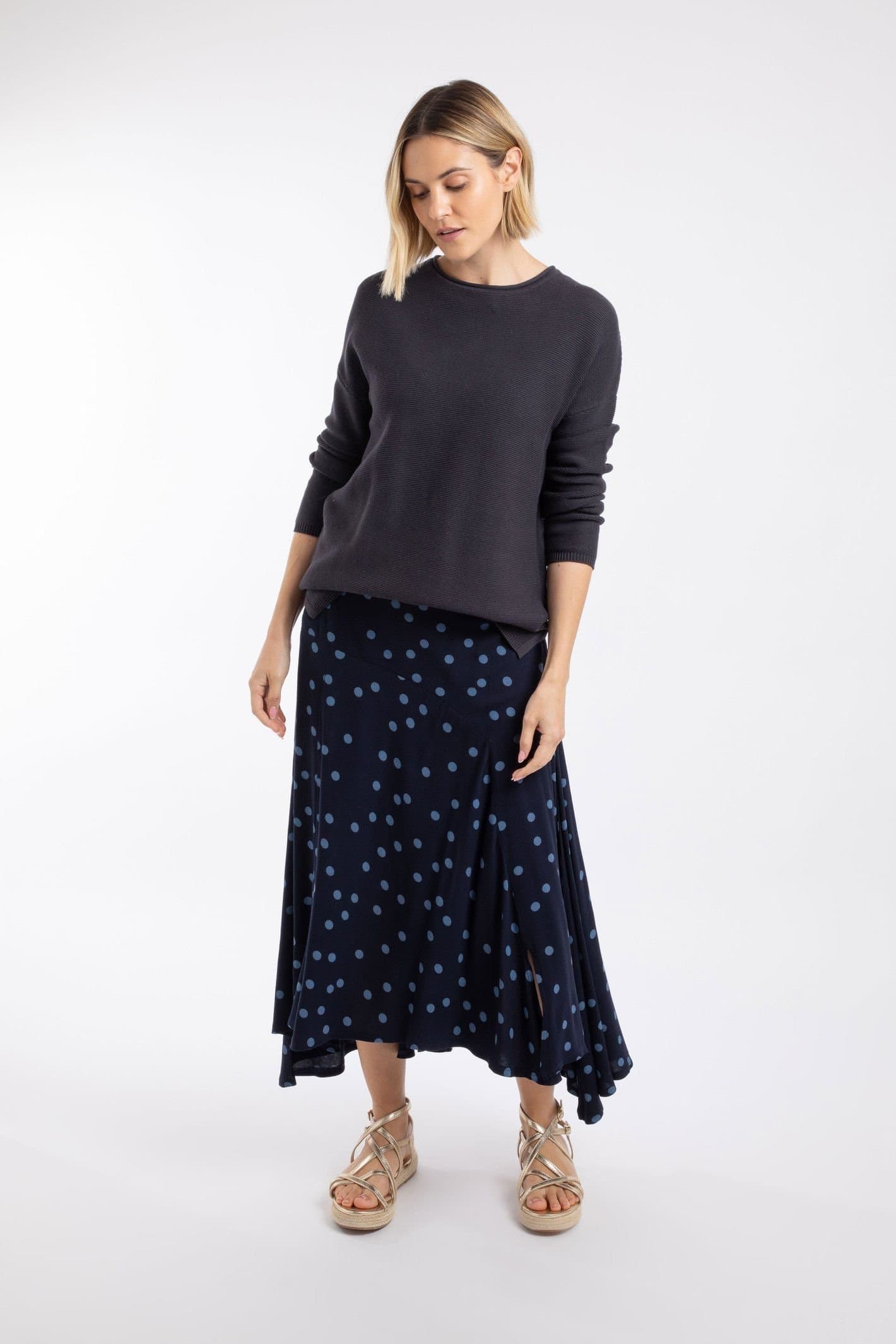 Weird Fish Weird Fish Women's Florino Printed Asymmetric Skirt in Dark Navy
