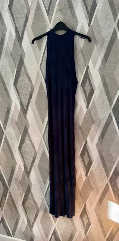 Topshop Topshop Blue Rib Knit Bodycon High Neck Sleeveless Maxi Dress L 16 44