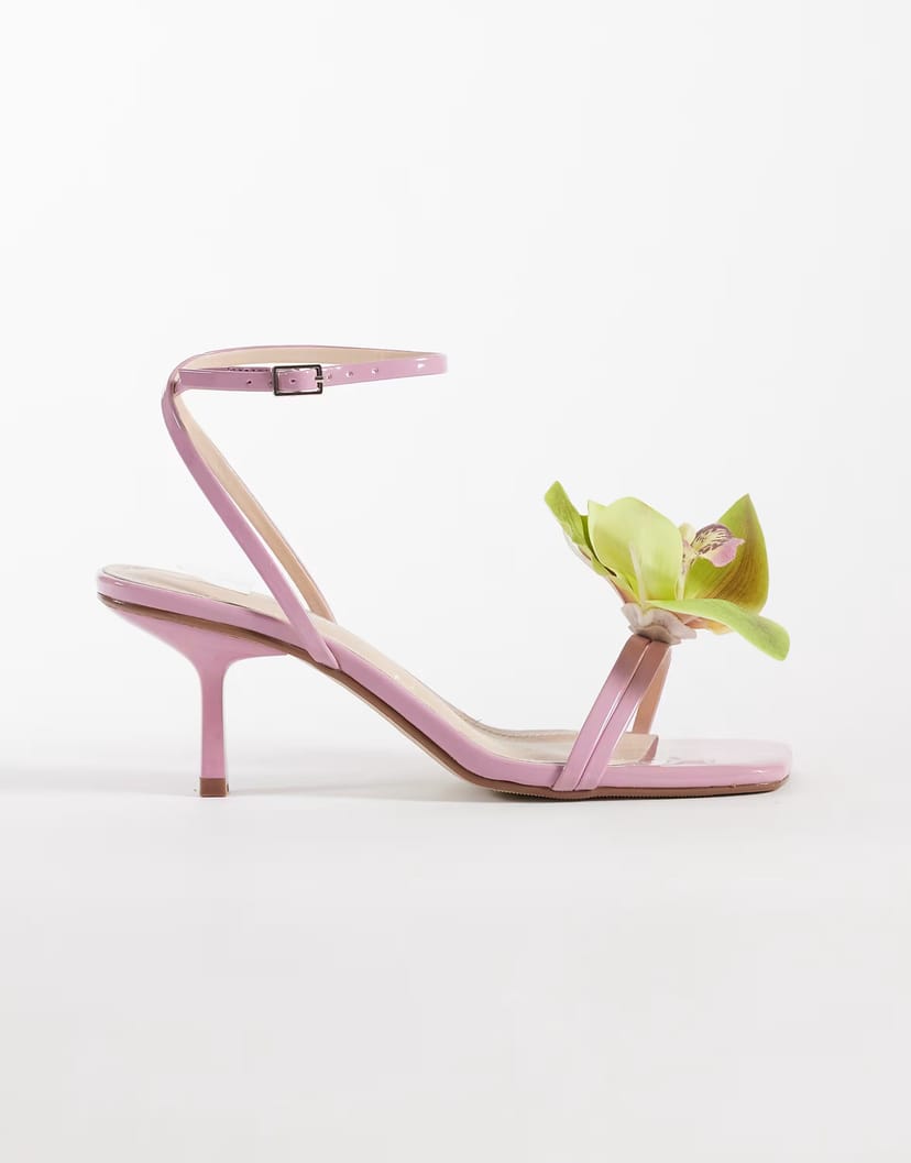 ASOS Public Desire Wide Fit kitten heel sandals with 3D flower in pink - 1