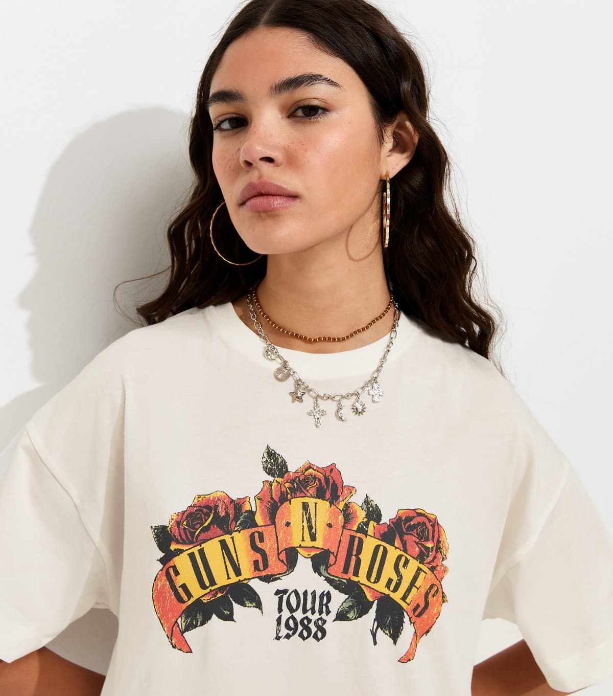 New Look Women's White Guns N Roses Oversized T-Shirt New Look