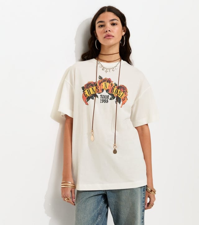 New Look Women's White Guns N Roses Oversized T-Shirt New Look - 2