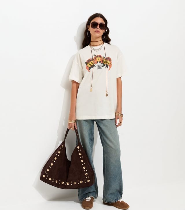 New Look Women's White Guns N Roses Oversized T-Shirt New Look - 3