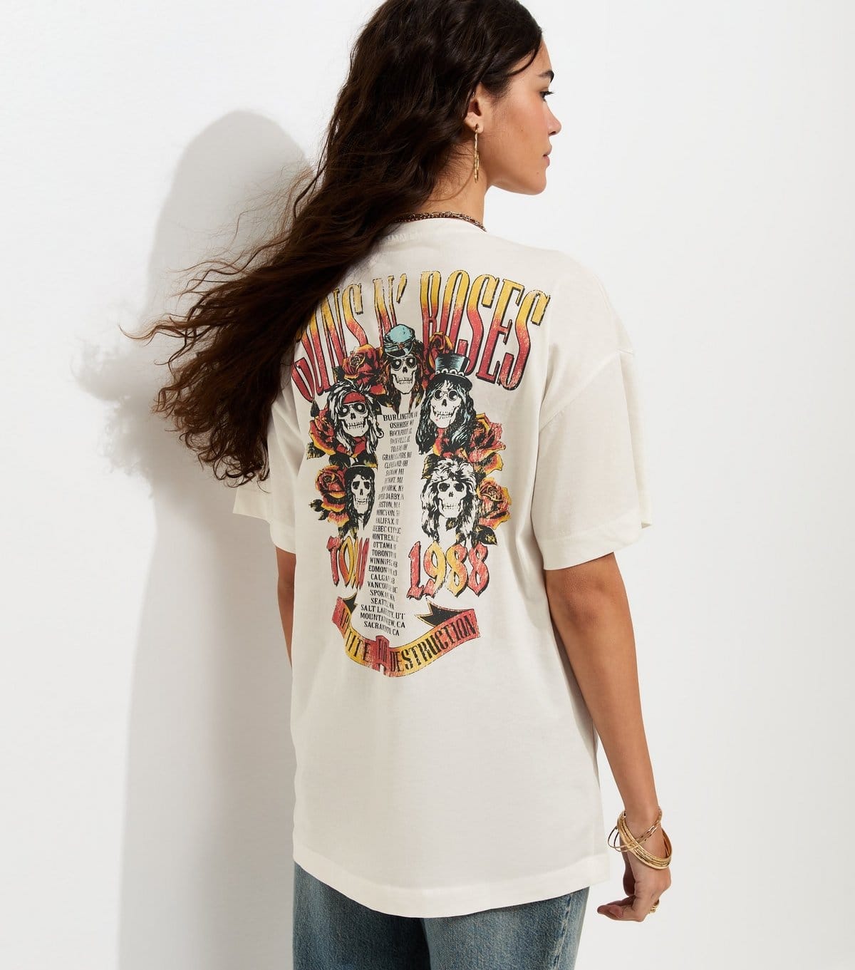 New Look Women's White Guns N Roses Oversized T-Shirt New Look - 4