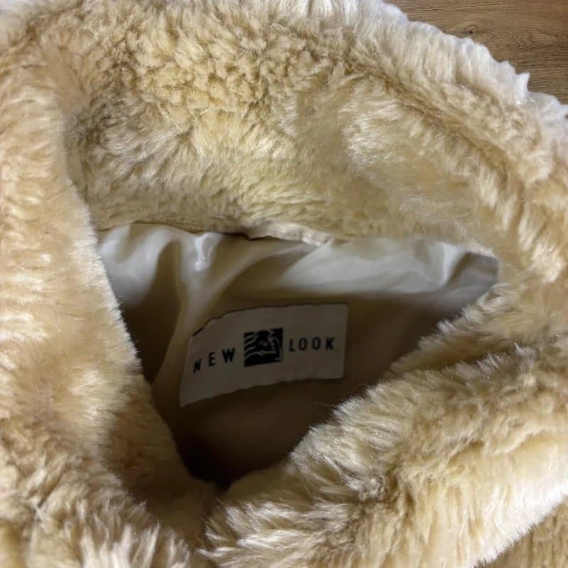 New Look Early 00’s y2k Teddy Fleece Fluffy Full Zip Biker Bomber Jacket