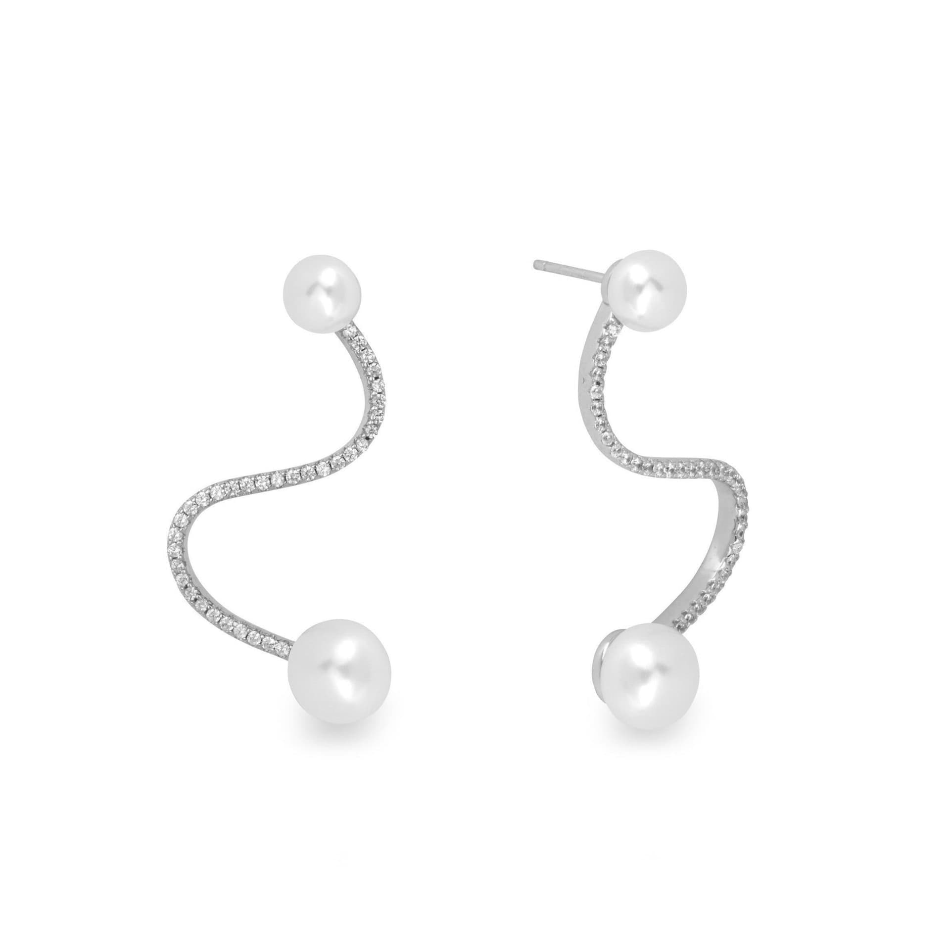 Gold Trip Gold Trip Women's Pearl Wave Earrings in Silver