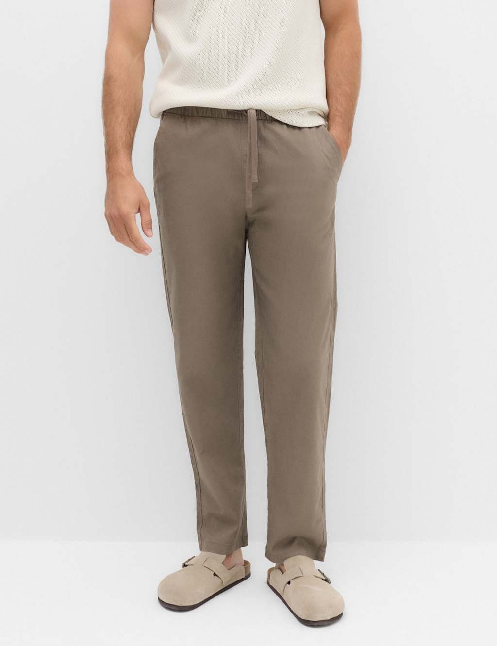 Marks & Spencer M&S Loose Fit Linen Blend Elasticated Waist Trousers Mocha