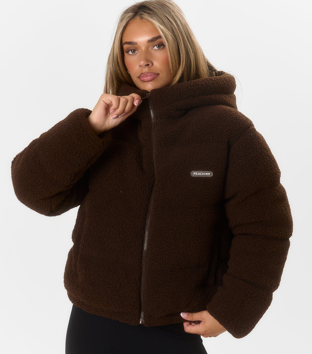 Peach Fit Women's Peach:Fit Dark Brown Brielle Borg Texture Bomber Jacket Peach Fit New Look