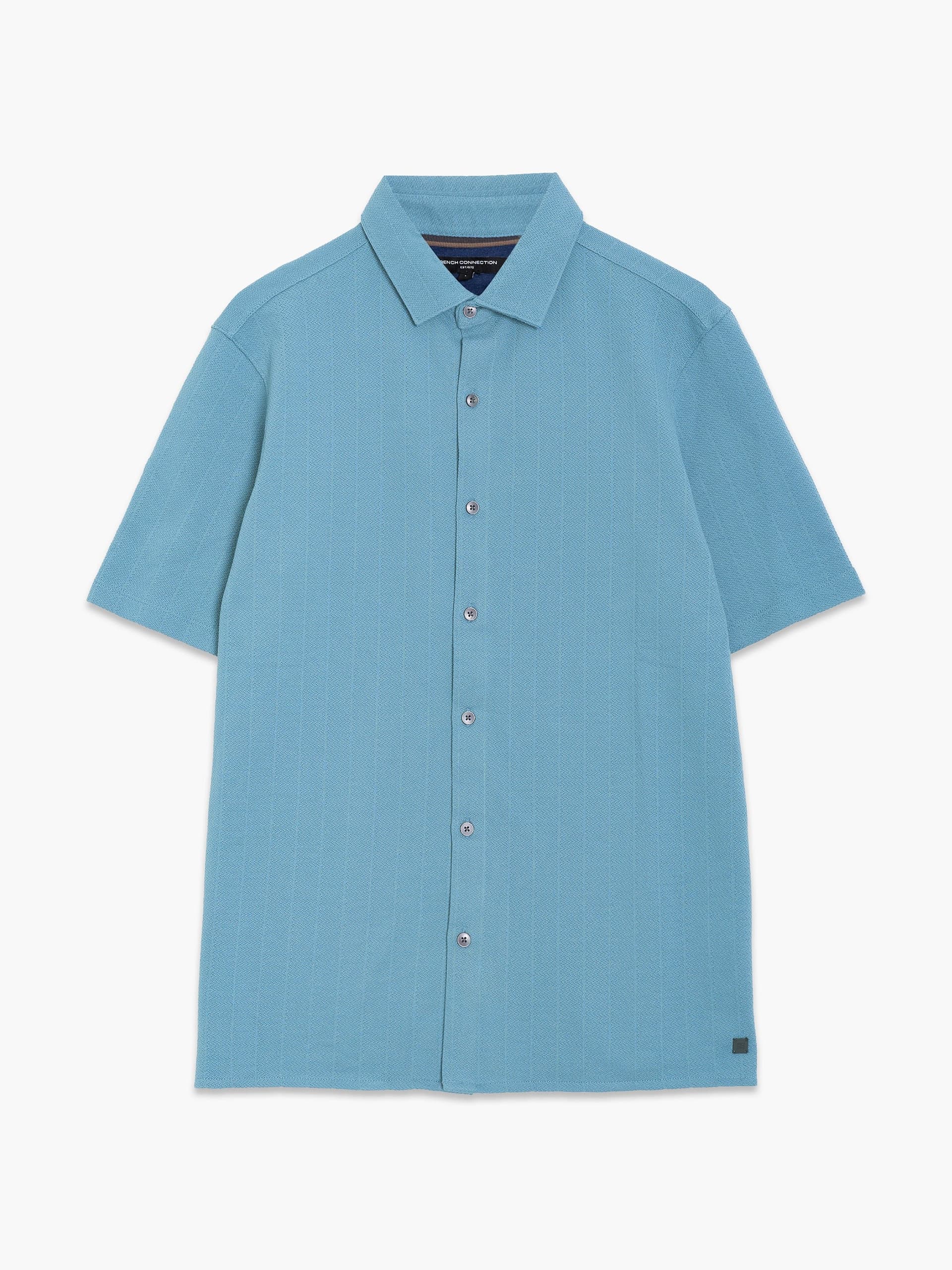 French Connection Short Sleeve Vertical Knit Light Blue Polo Shirt Light Legion Blue