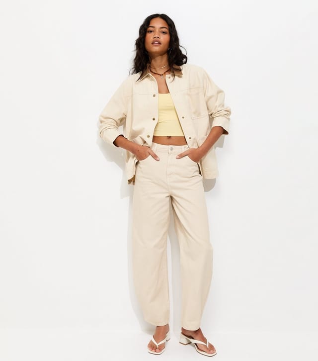 New Look Women's Off White Cotton Longline Corduroy Collar Jacket New Look - 3