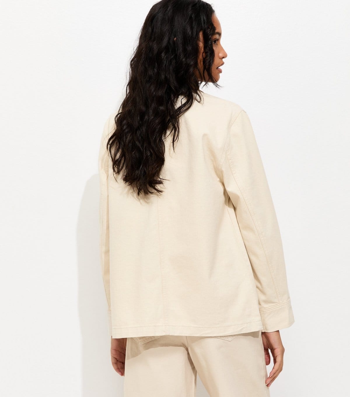 New Look Women's Off White Cotton Longline Corduroy Collar Jacket New Look - 4