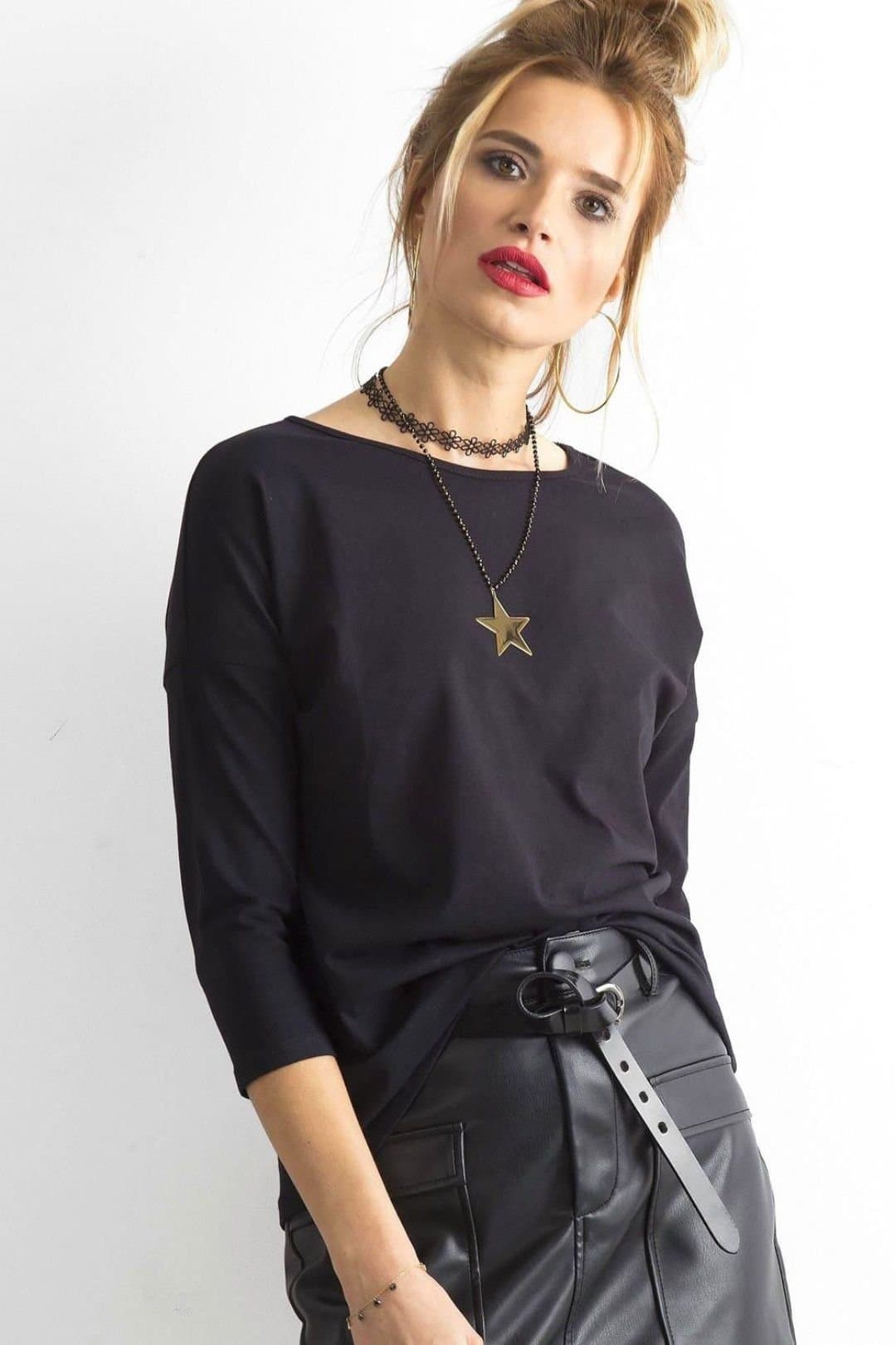 Love Lace Love Lace Women's Simple 3/4 Sleeve Everyday Blouse in Black
