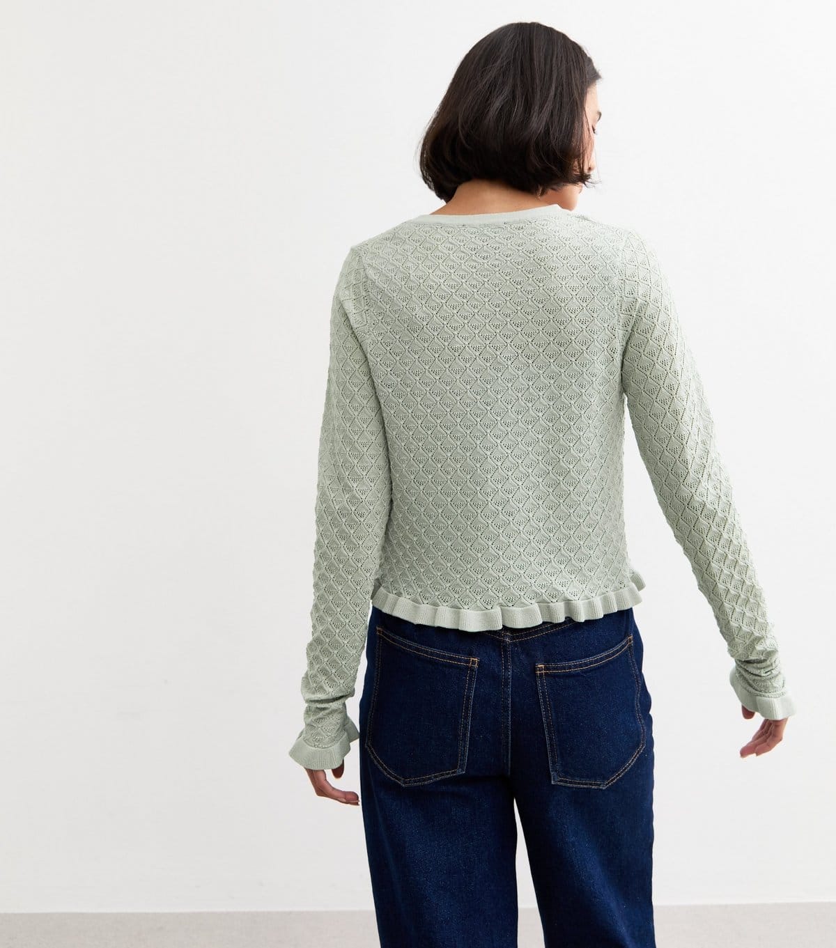 New Look Women's Light Green Pointelle Knit Tie Front Cardigan New Look - 4