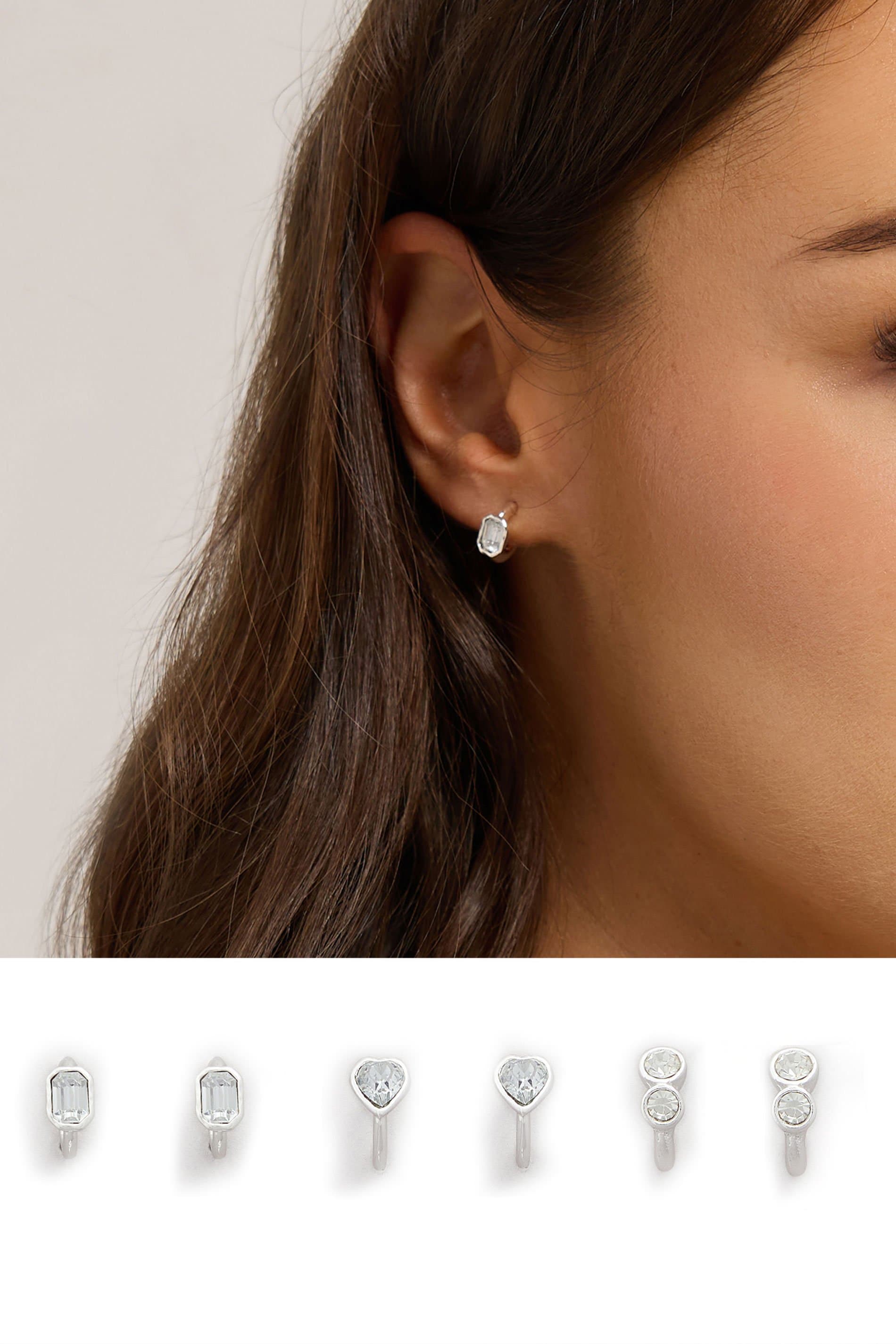 Yours 3 Pack Silver Tone Stone Hoop Earrings