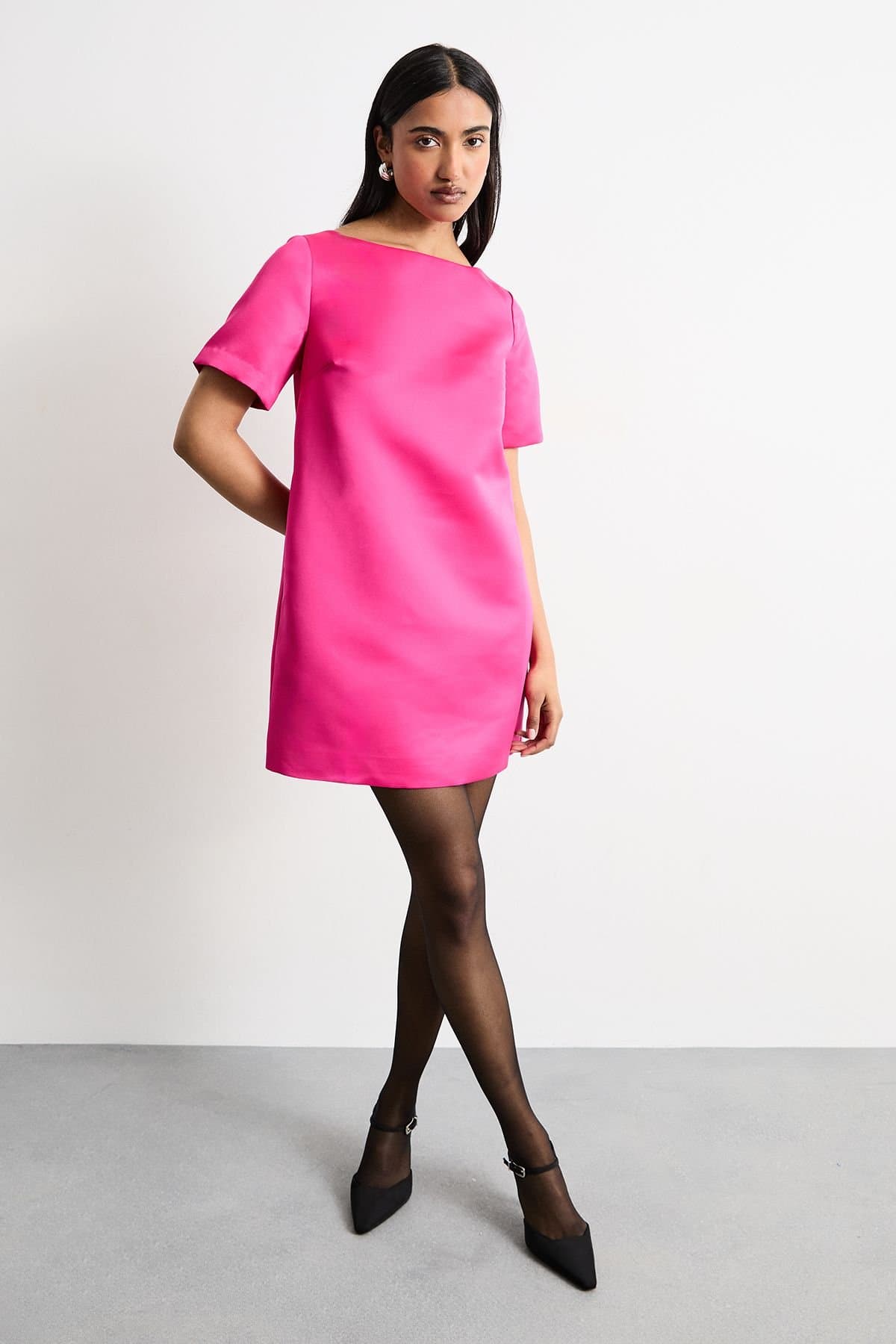 Warehouse Warehouse Women's Structured Satin Scoop Back Mini Dress in Pink