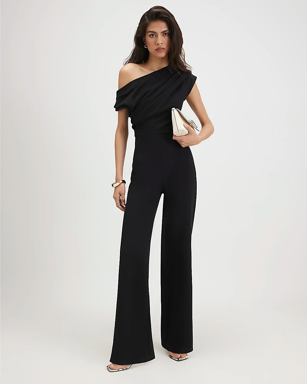 River Island River Island Womens Black Asymmetric Draped Jumpsuit