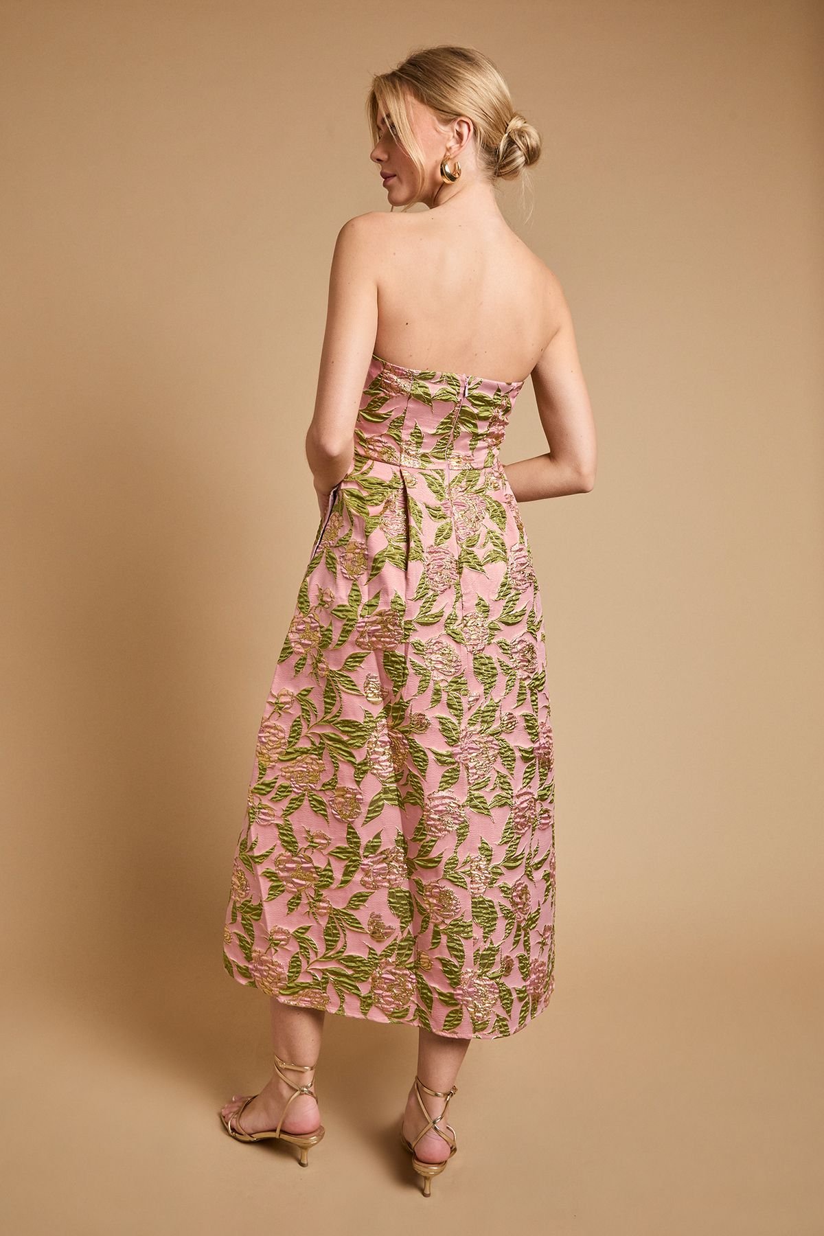 Oasis Oasis Women's Rose Jacquard Prom Midi Dress in Pink - 3