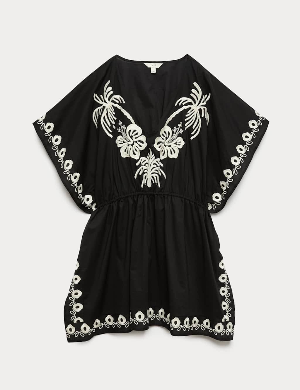 Marks & Spencer M&S Pure Cotton Embroidered Palm Placement Kaftan White Mix