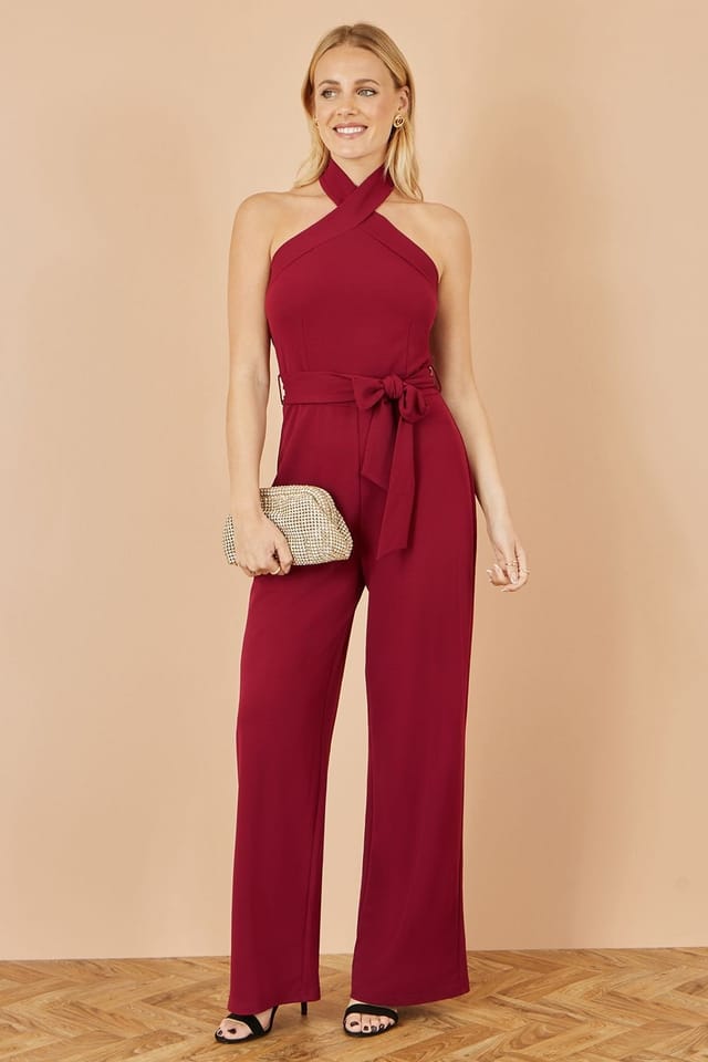 Yumi Yumi Women's Burgundy Cross Over Halter Neck Jumpsuit - 3