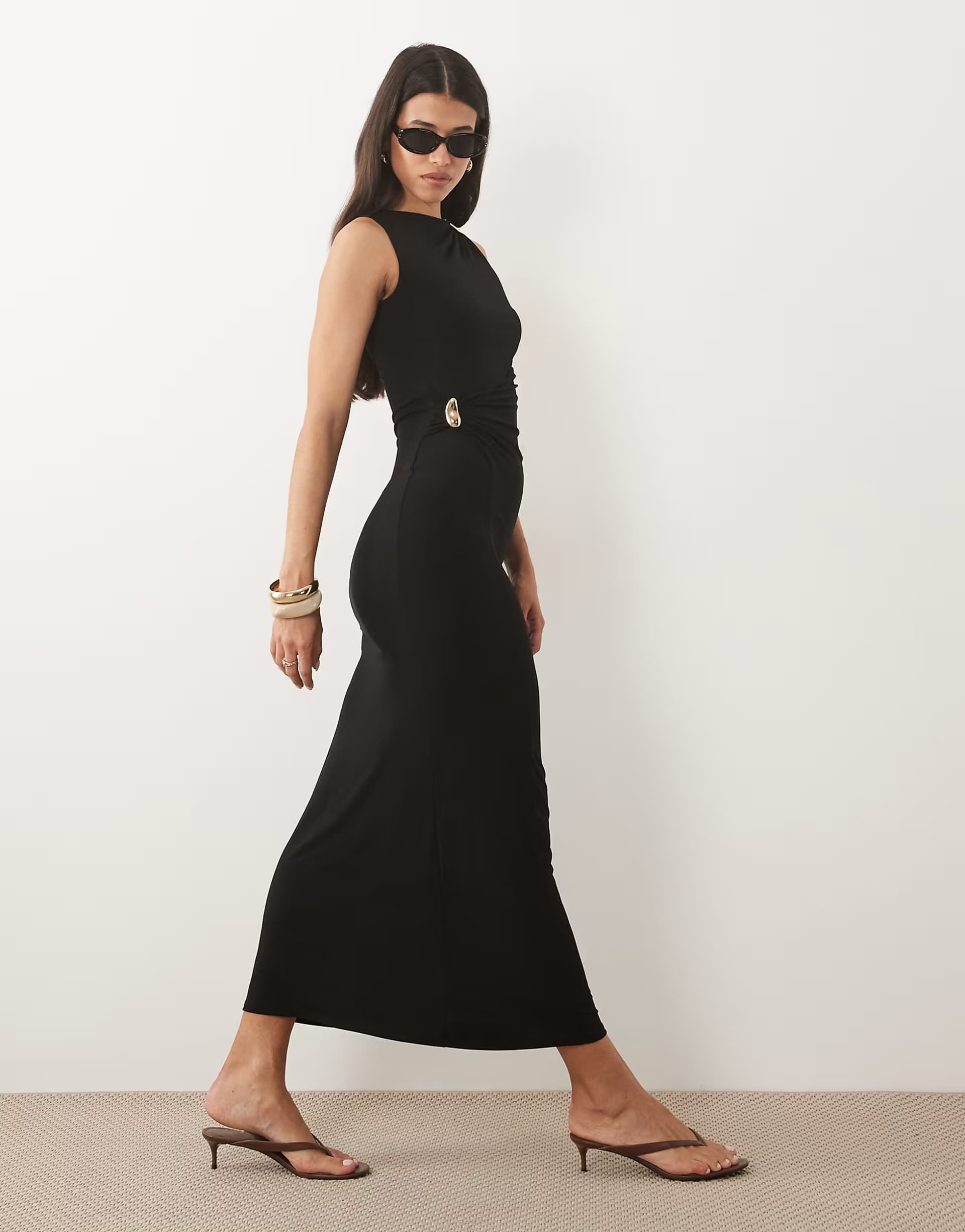 ASOS ASOS DESIGN twist hardware detail midi dress in black