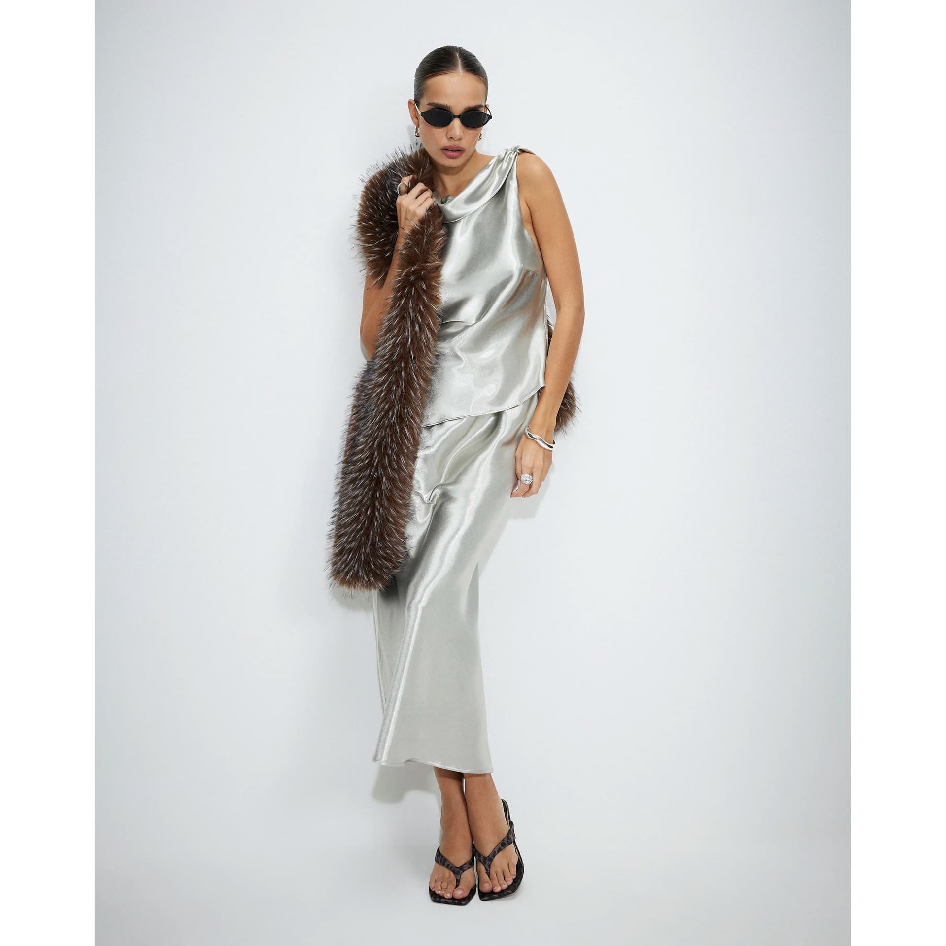 River Island River Island Womens Silver Premium Metallic Satin Maxi Skirt